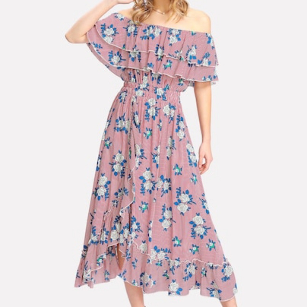 Striped And Floral Midi Dress